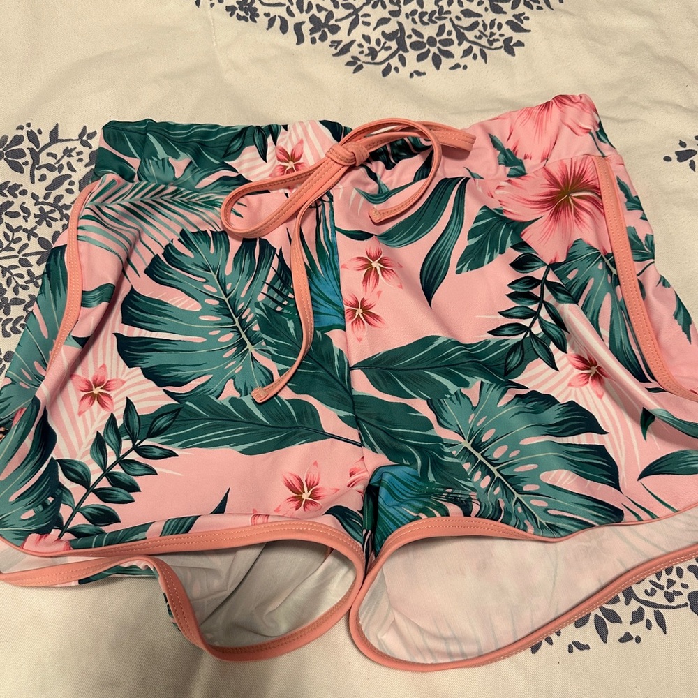 Tropical Pink and Green Floral Shorts